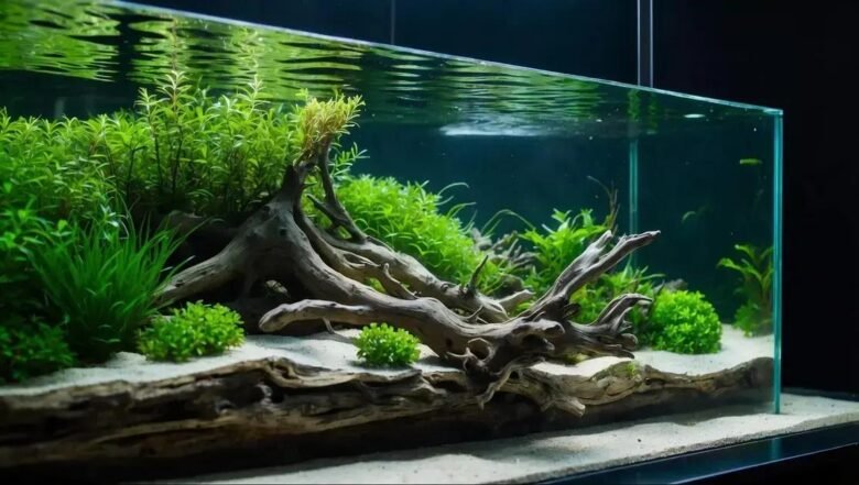 Decoração com troncos para aquários plantados com peixes de cardume pequenos