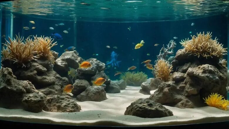 Alimentação de peixes de fundo com ração sinking para aquários com areia fina