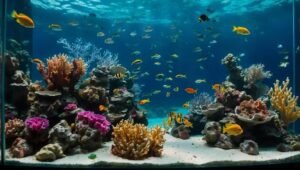 Aquários marinhos com layout de recife artificial para esconderijos de pequenos peixes
