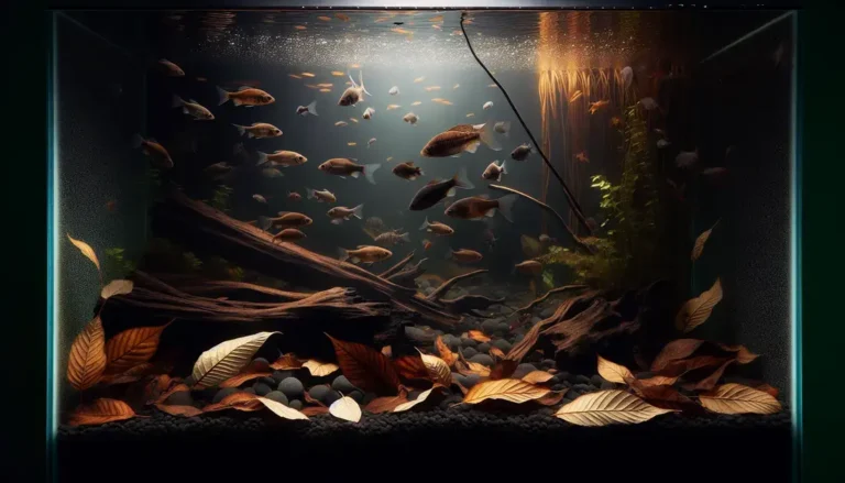 Montagem de aquários blackwater para peixes selvagens com folhas indian almond e pH abaixo de 6
