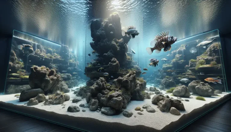 Montagem de aquários FOWLR com peixes predadores e rochas estruturais reforçadas