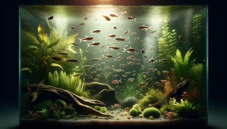 Aquários comunitários para tetras neon com densidade vegetal média e iluminação difusa equilibrada
