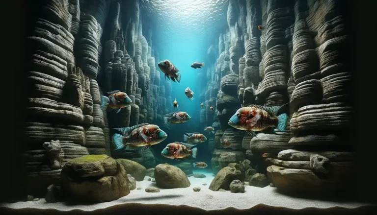 Aquários para ciclídeos africanos mbuna com rochas calcárias e alta alcalinidade estável