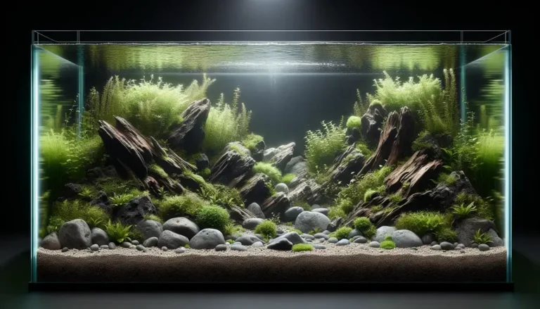 Aquários plantados com layout iwagumi e equilíbrio entre rochas, plantas e espaço negativo